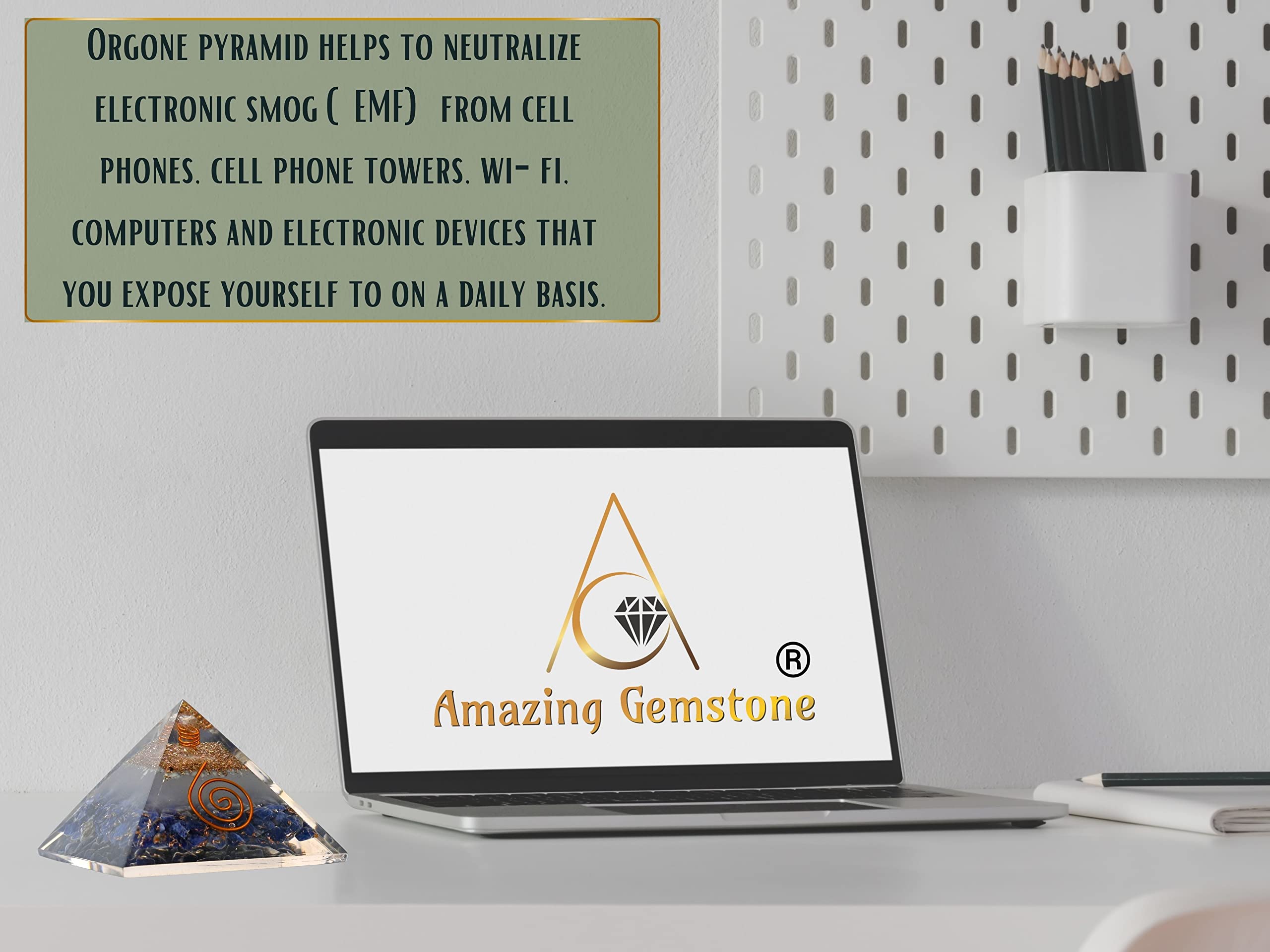 Premium Sodalite Orgone Pyramid - Large Glow in Dark Crystal for Positive Energy Healing & Meditation | Natural Gemstone Orgonite Pyramid for Home, Office & Spiritual Space