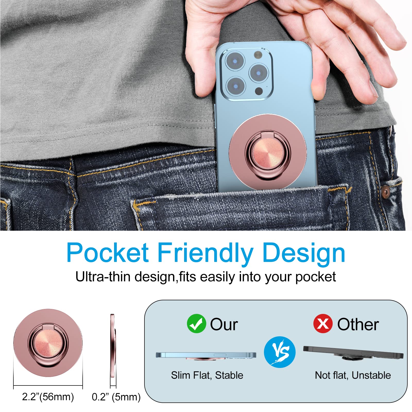 Magnetic Phone Ring Holder for iPhone 12/13/14/15 Pro Max Mini - Magsafe Compatible Removable Finger Loop Grip with Wireless Charging Support (Pink) | Perfect for One-Hand Use, Gym Workouts, and Driving Safety