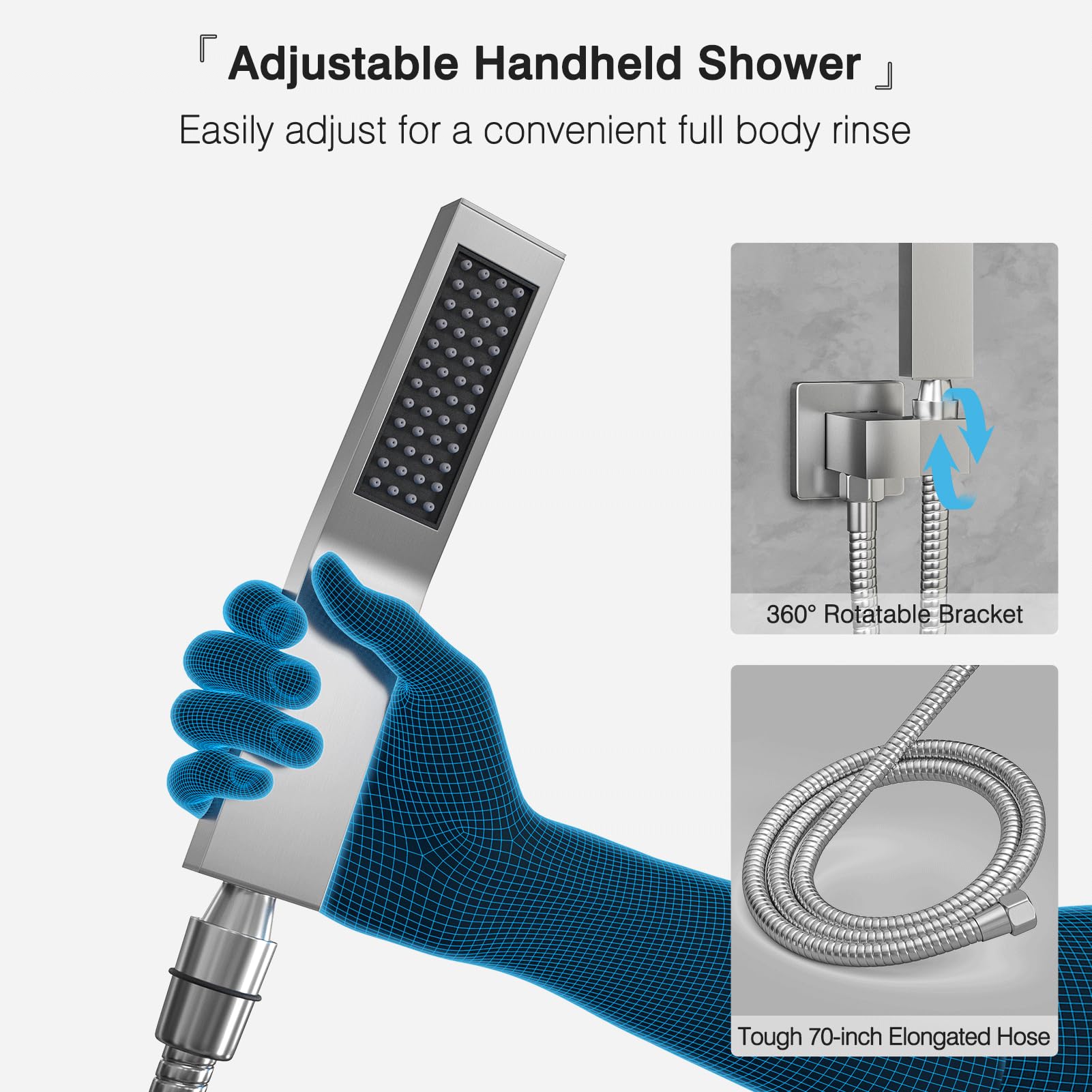 USHOWER 12 Inch High Pressure Shower Head System with Handheld Spray Combo - Wall Mounted Brushed Nickel Shower Faucet Set with Valve for Bathroom & Spa Experience
