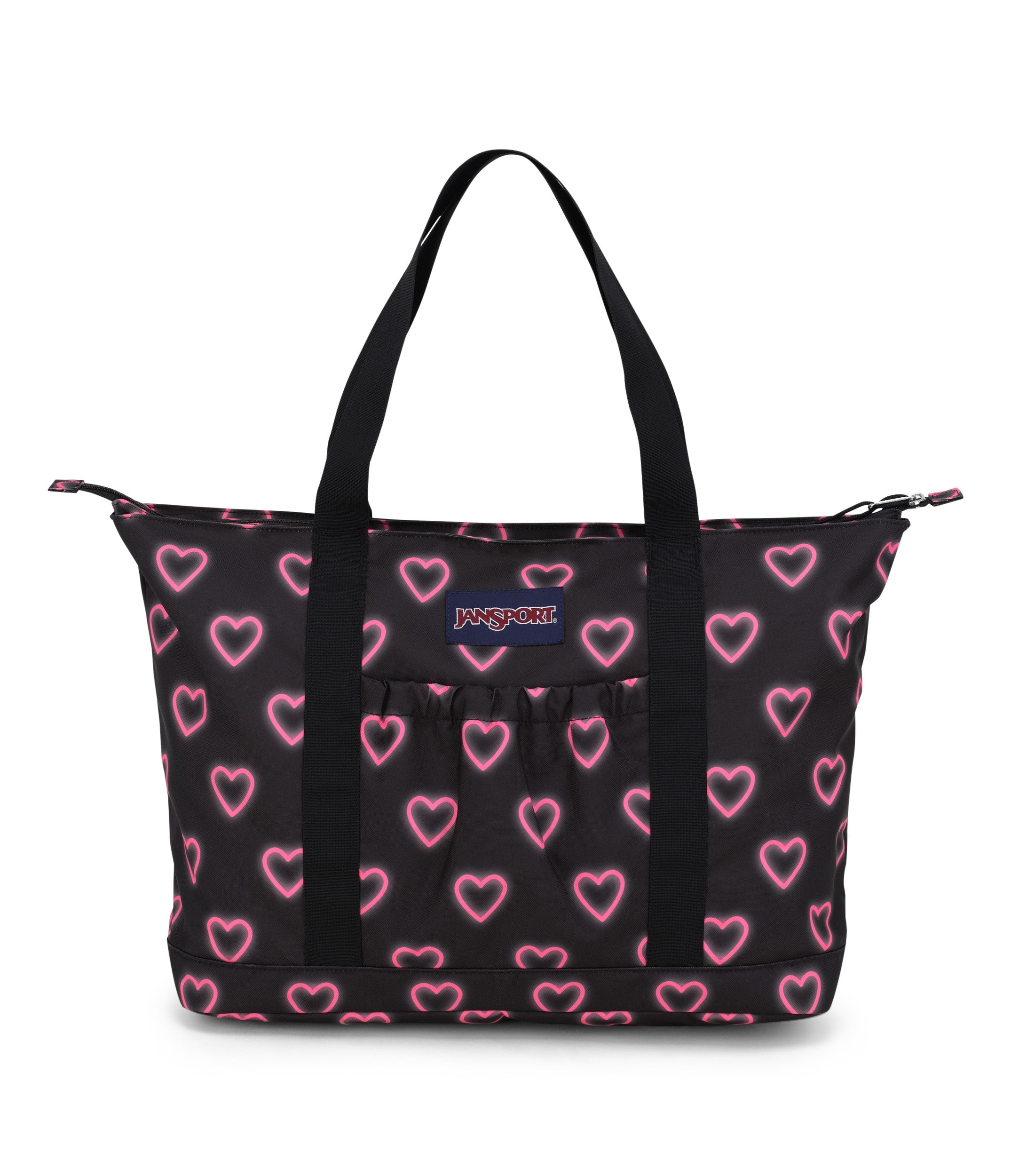 JanSport Daily Tote Bag - Happy Hearts Black Print - Stylish & Durable Backpack for School, Work & Travel