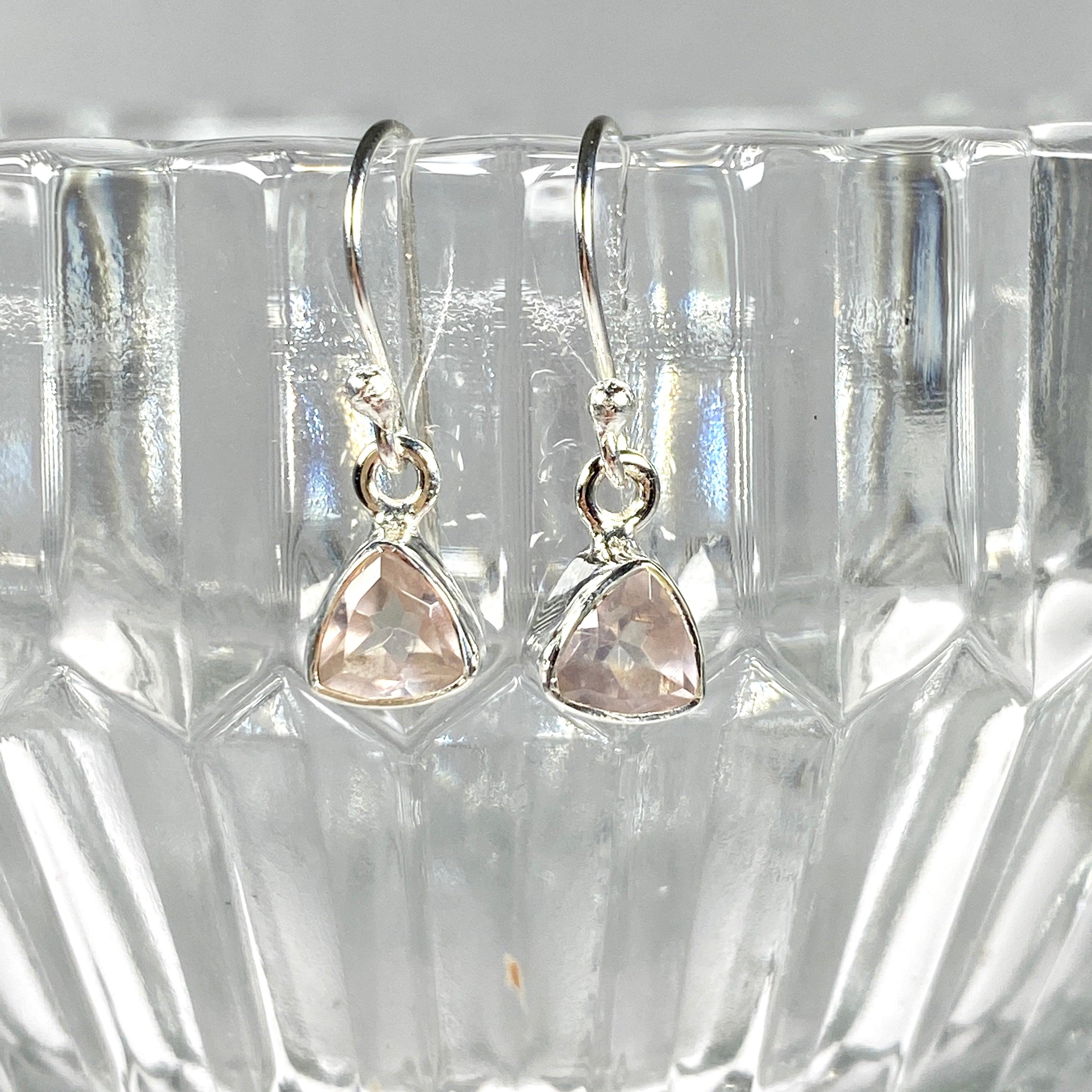 Rose Quartz Petite Triangular Faceted Earrings R2363 RQT – Elegant Dainty Jewelry for Women, Gift for Her – Perfect for Weddings, Parties & Everyday Wear