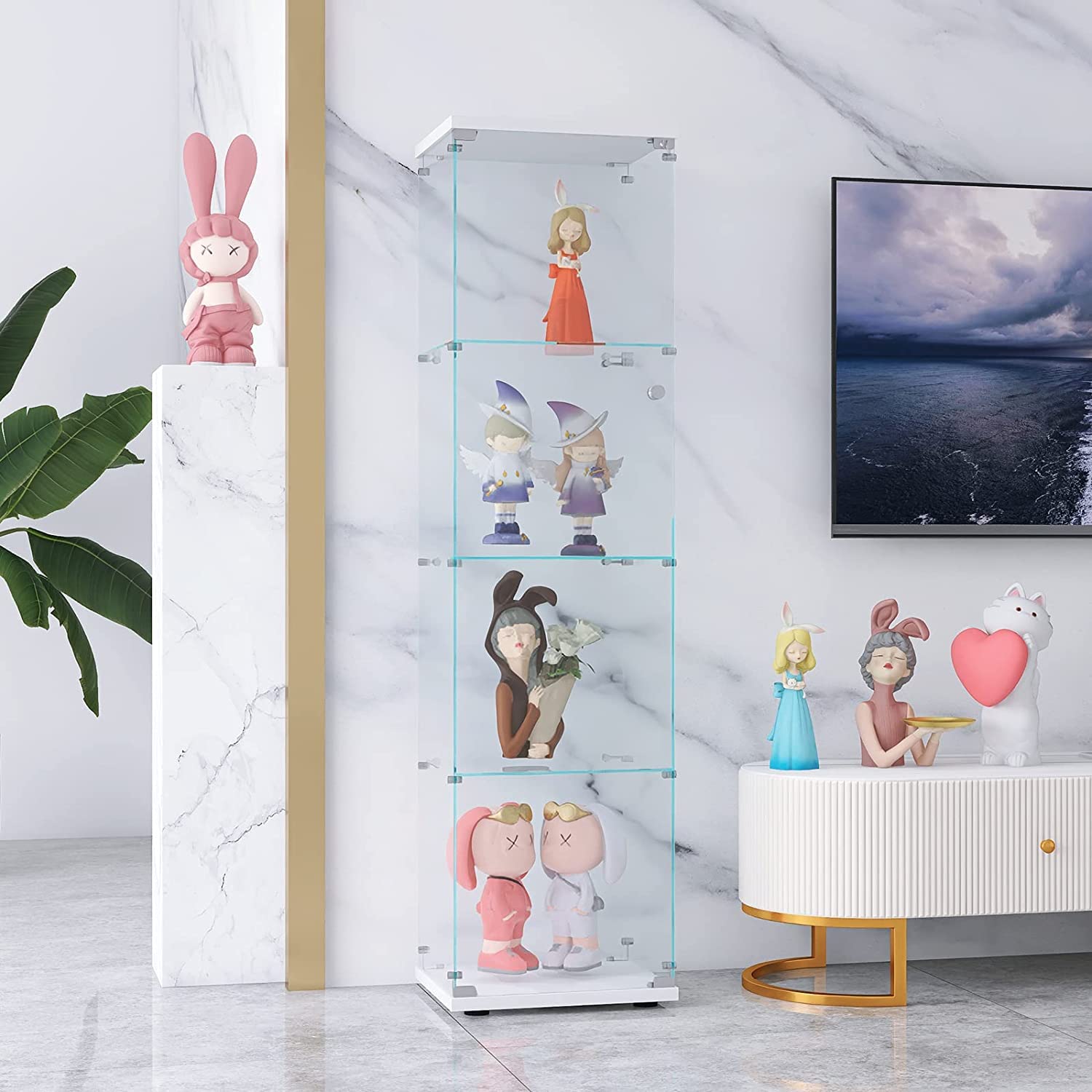 HomVent 4-Shelf Glass Display Cabinet with Doors - Secure Floor Standing Curio Cabinet with Handles, Locks & Anti-Tip Device - Perfect for Showcasing Collectibles, Books & Home Decor