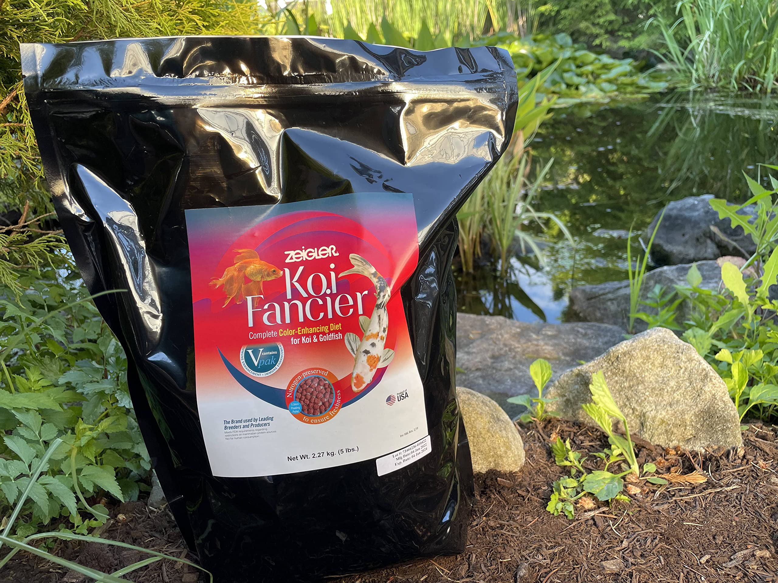 Premium Zeigler Koi & Goldfish Food - 5lb Bag of 5mm Floating Pellets with Spirulina for Vibrant Color Enhancement | Made in USA | Ideal for Outdoor Ponds & Aquariums