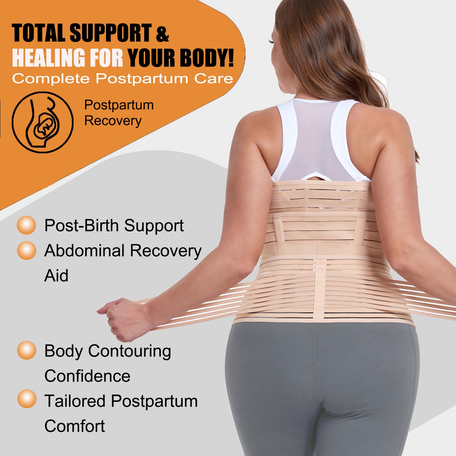 3 in 1 Postpartum Belly Support Wrap - Postpartum Recovery Belt & Waist Binder for Women - Post Surgery Abdominal Support Shapewear (Beige, S/M) - Perfect for C-Section Recovery & Postpartum Healing