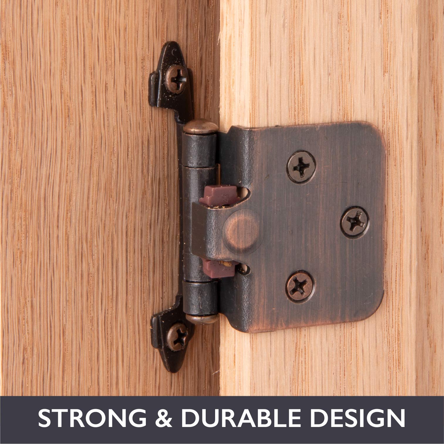 Ilyapa Self Closing Cabinet Hinges 50 Pack - Oil Rubbed Bronze Variable Overlay Flush Mount Kitchen Cabinet Door Hinge Hardware for Home Renovation & DIY Projects