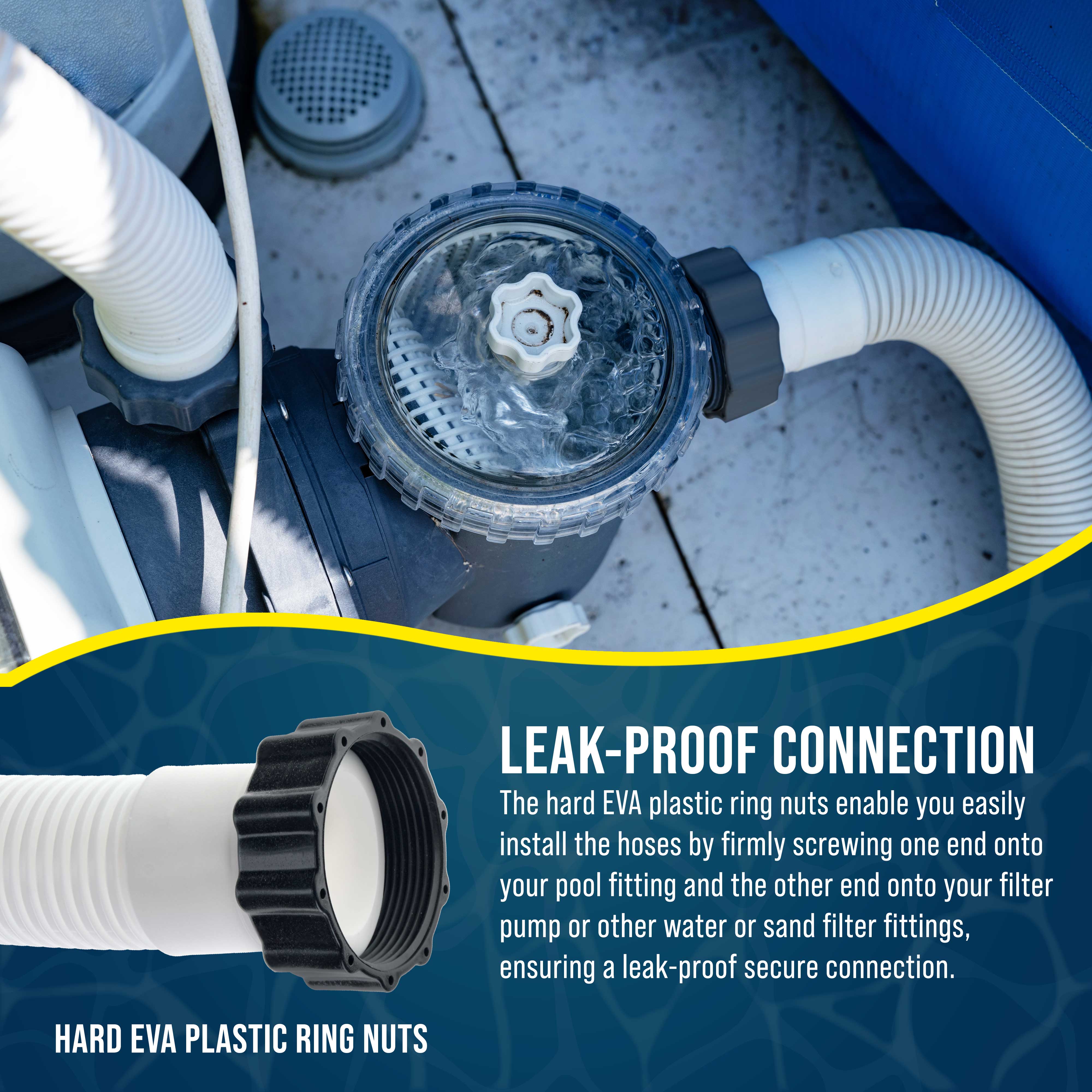Intex 29060E Compatible Above Ground Pool Hose Replacement - 1.5 Inch Diameter x 59 Inch Long (Pack of 2) for Pool Filter Pumps, Sand Filters & Saltwater Systems (1,500-2,500 GPH) - Perfect for Summer Backyard Swimming Pool Maintenance