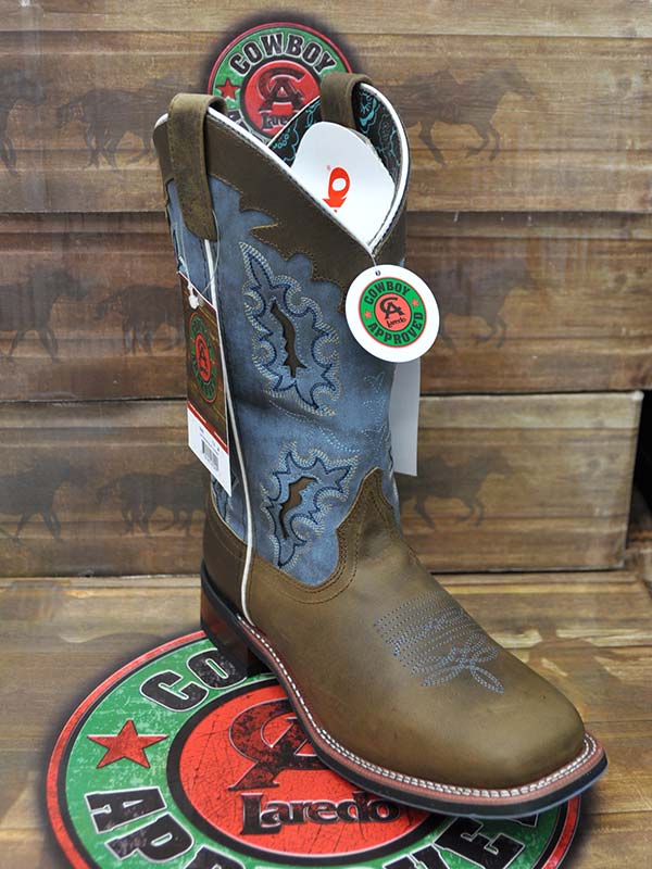 Laredo 5666 Women's Isla Square Toe Cowgirl Boots - Tan & Blue Western Boots for Country Dancing, Rodeo & Casual Wear