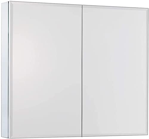 White Wooden Bathroom Medicine Cabinet with Double Mirror Doors & Adjustable Shelves - Over The Toilet Storage Organizer for Bath Essentials, Makeup & Toiletries - Perfect for Small Bathrooms, Powder Rooms & Apartment Vanities