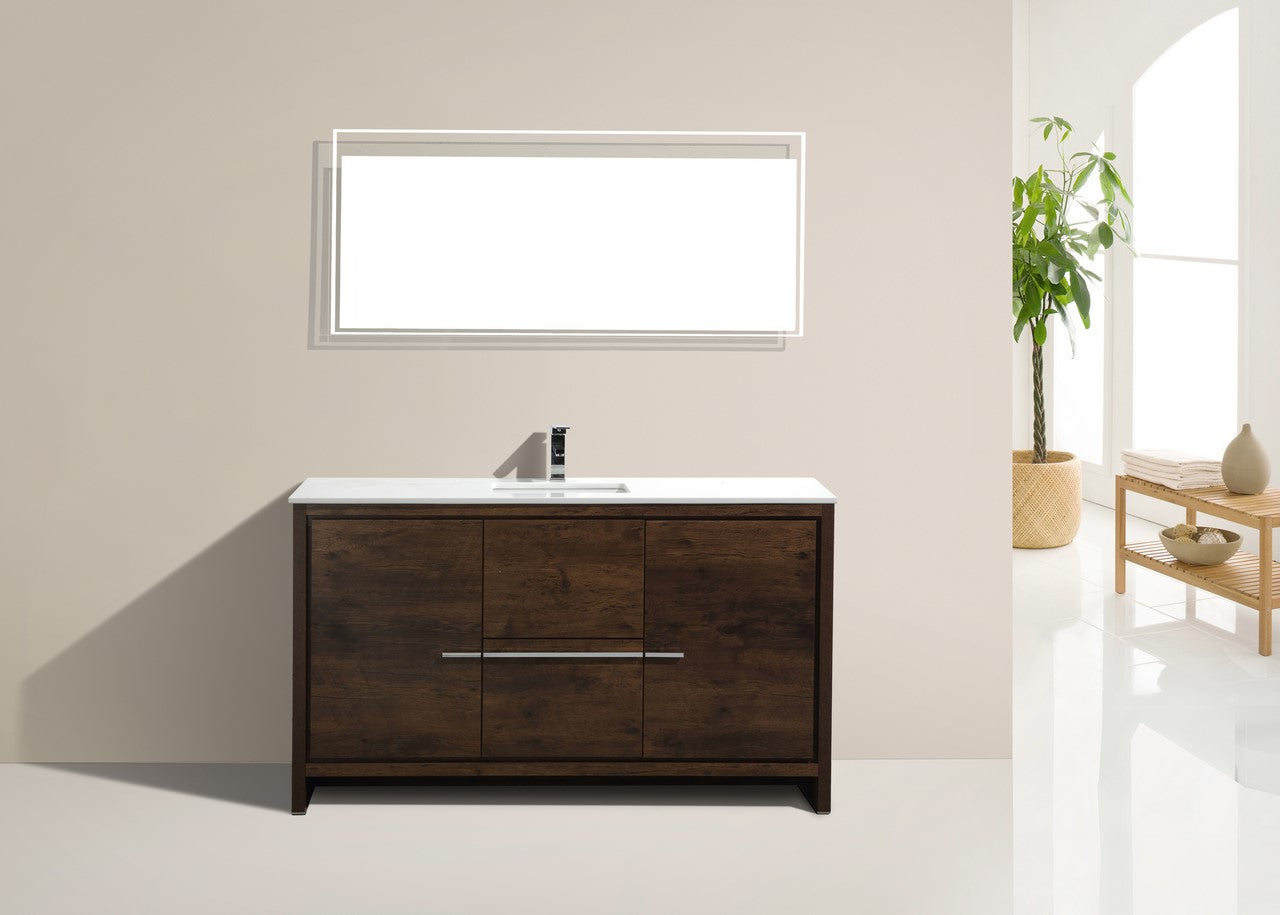 Modern AD60 Single Sink Bathroom Vanity with Rose Wood & Quartz Countertop - Floor Standing Design for Contemporary Bathrooms | Perfect for Master Bath, Guest Bath & Powder Room Renovations