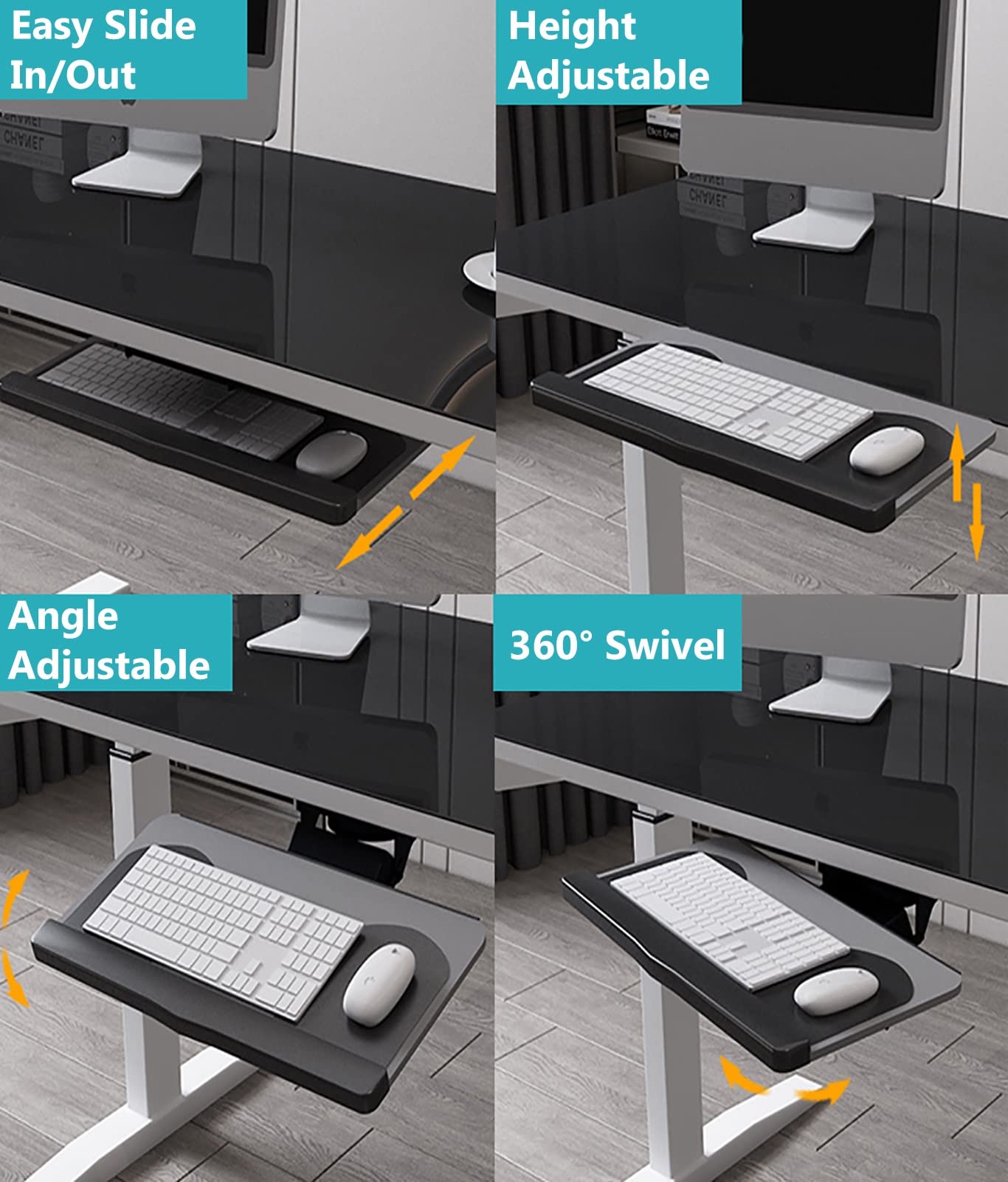Ergonomic Under Desk Keyboard Tray - Adjustable Sliding Drawer with Wrist Rest for Gaming & Office Work, Black (20.5