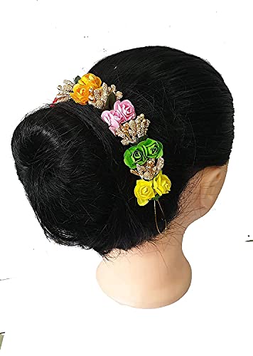 Glam Goddess Juda Hair Gajra - Artificial Bridal Hair Accessory for Weddings & Special Occasions - Multicolor Floral Hair Jewelry for Women & Girls - Perfect for Indian Weddings, Mehendi, Sangeet & Festive Celebrations