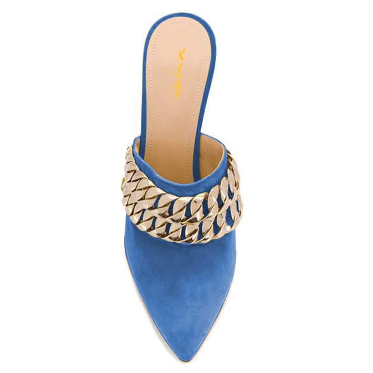 XYD Women's Golden Chain Slip-On Mules - Pointed Toe High Heel Backless Sandals for Party & Events | Comfortable Walking Shoes for Women | Perfect for Weddings, Night Out & Office Wear