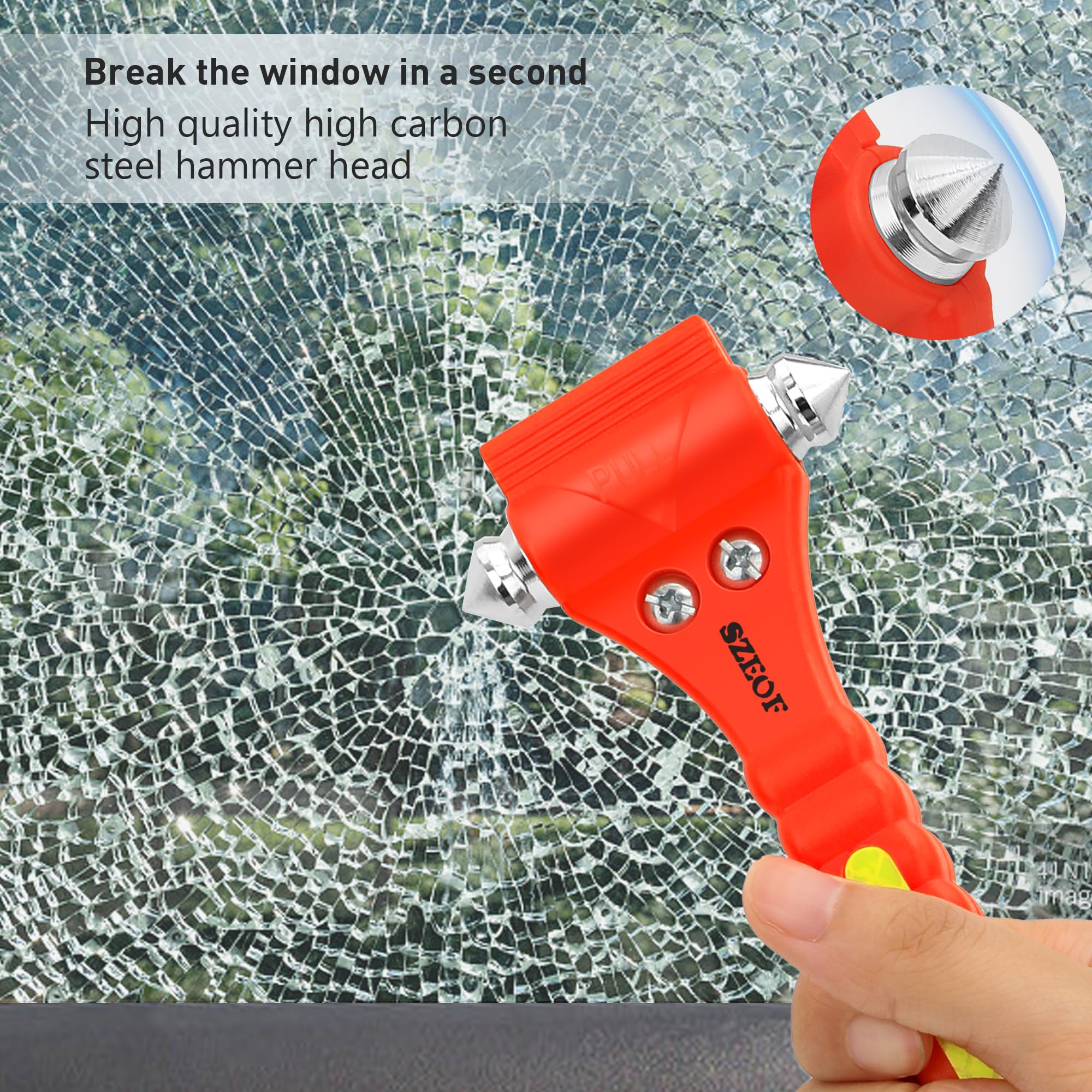 Emergency Car Window Breaker & Seatbelt Cutter - 2 Pack Safety Hammer for Vehicle Escape - Multi-Tool for Breaking Glass & Cutting Seatbelts - Essential Car Emergency Kit (Orange) - Perfect for Accidents, Floods & Locked Doors