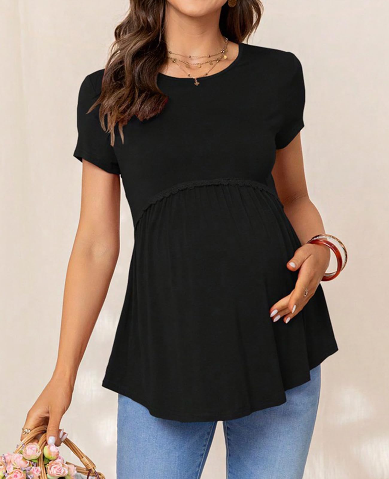 Comfortable Maternity Tops for Women - Breathable Short Sleeve Pregnancy T-Shirts & Blouses - Perfect for Everyday Wear, Work & Nursing