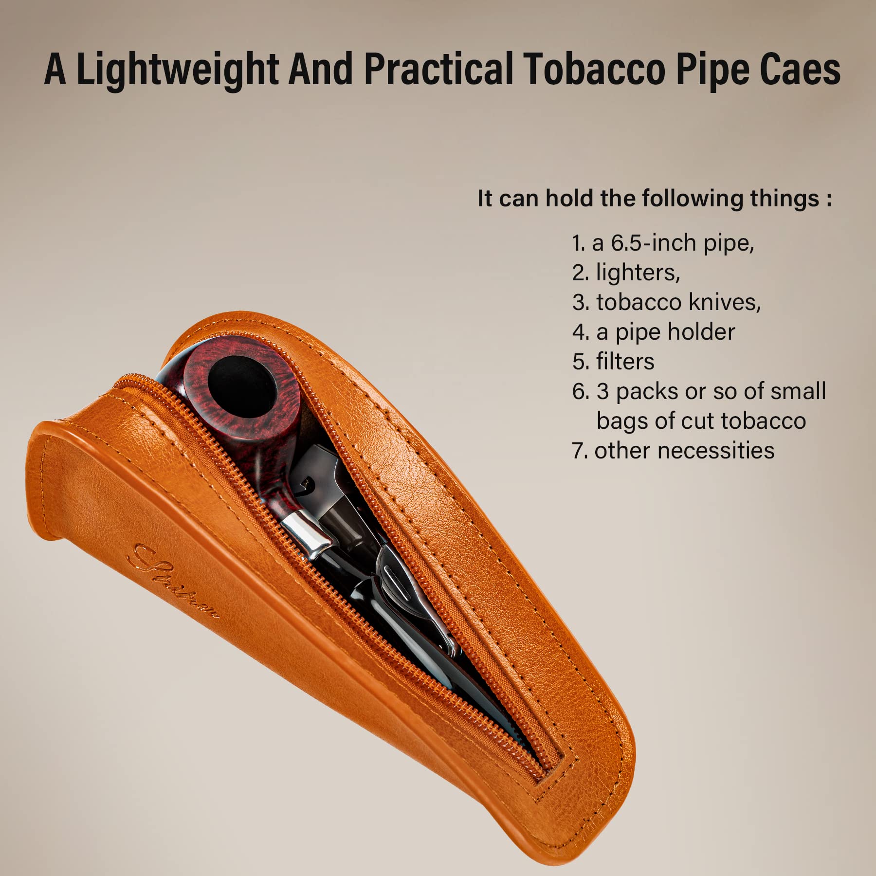Premium 100% Genuine Leather Tobacco Pipe Pouch - Portable Single Pipe Storage Case with Travel Bag | Perfect for Outdoor Smoking Accessories | Holds 1 Pipe + Tools | Ideal Gift for Pipe Smokers (Brown) | Great for Camping, Hiking & Relaxing Moments