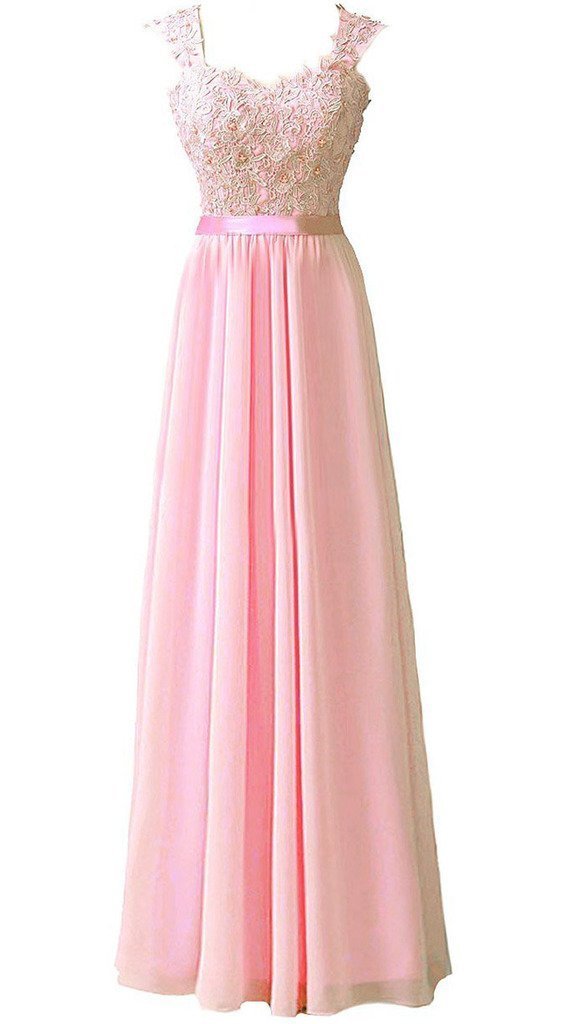 Elegant Women's Long Shoulder Straps Lace Chiffon Prom Formal Evening Dress - Perfect for Homecoming, Wedding Guest & Special Occasions
