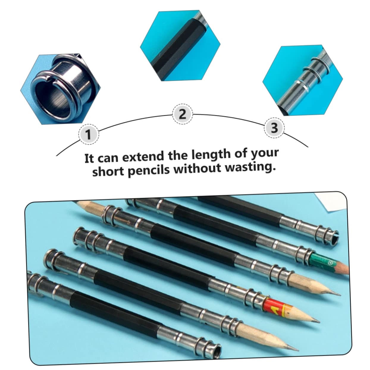 VILLFUL 15pcs Pencil Extender Set - Stainless Steel & Wooden Holder for Artists, Students