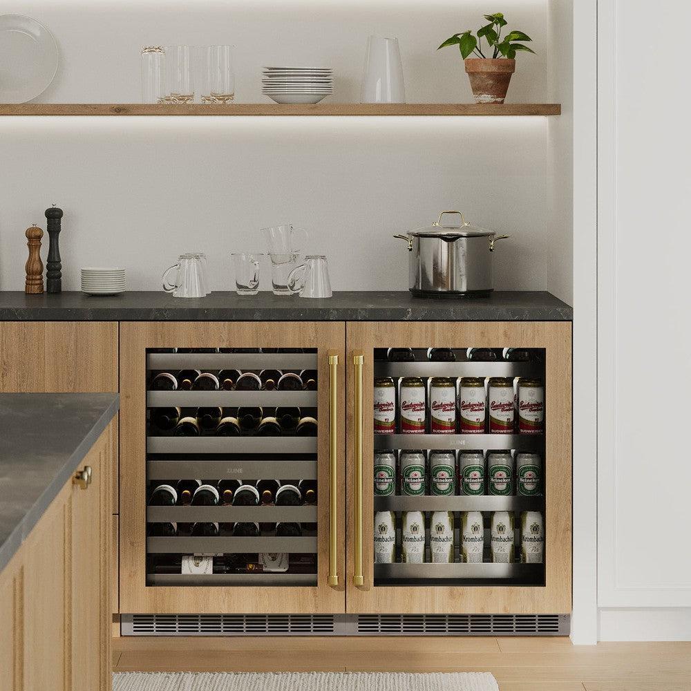ZLINE Autograph Edition 24 Inch Built-In Beverage Refrigerator - Touchstone 151 Can Capacity, Panel Ready Glass Door with Champagne Bronze Handle (RBSPOZ 24 CB) - Perfect for Home Bar, Kitchen, or Office Drink Storage