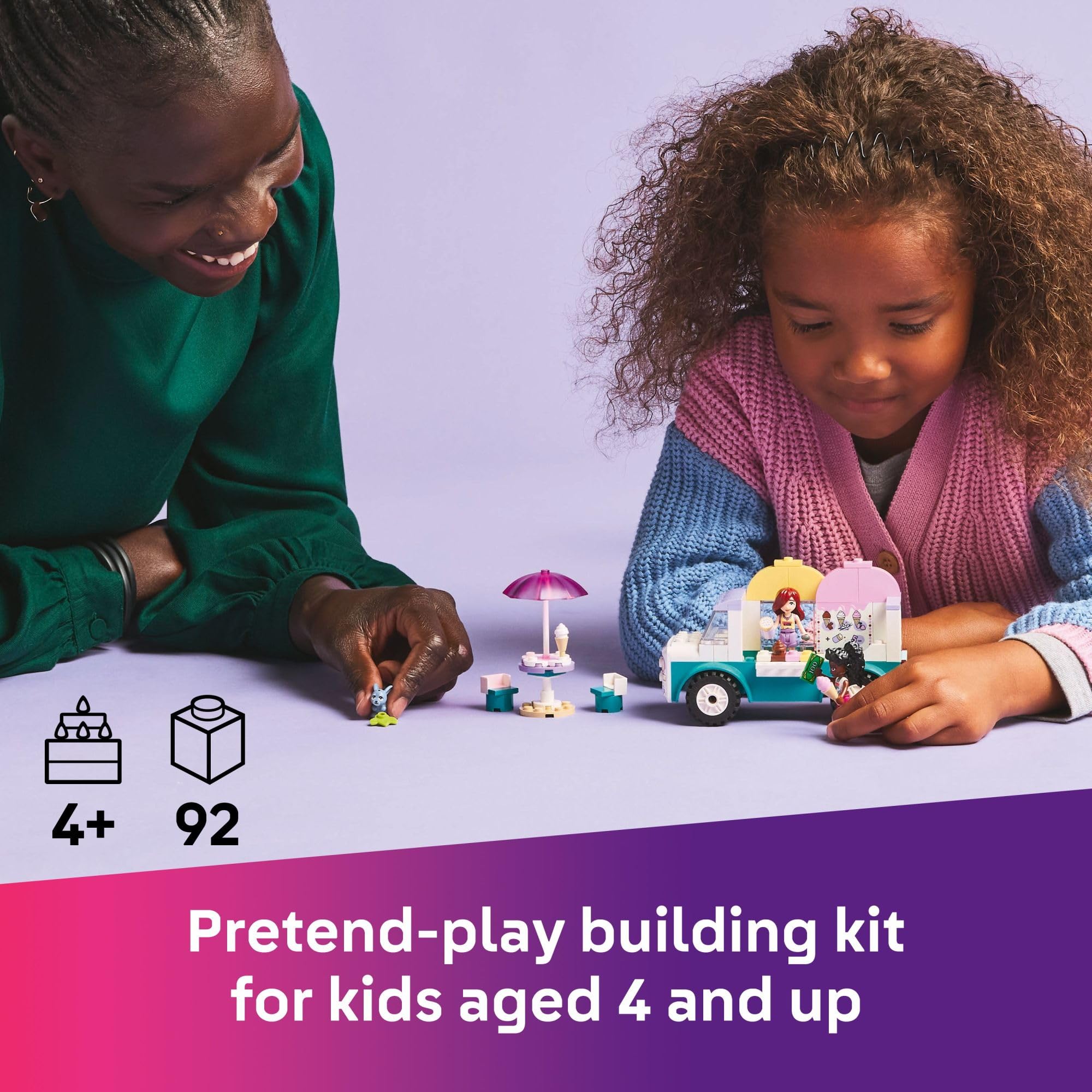 LEGO Friends Heartlake City Ice Cream Truck Building Toy Set - Creative Pretend Play for Kids Ages 4+ with 2 Minidolls & Rabbit Figure (Model 42644) - Perfect for Preschool Playtime, Birthday Gifts & STEM Learning Activities