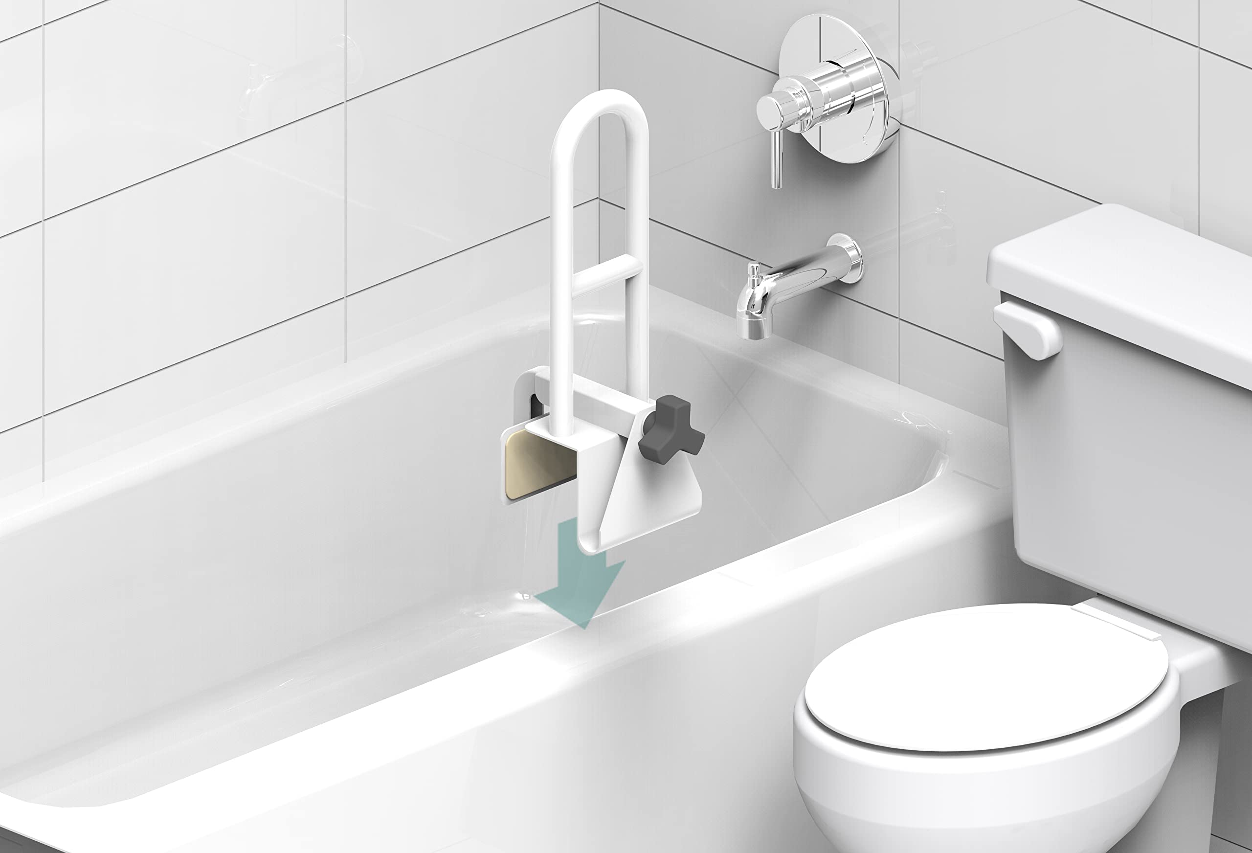 HealthCraft Easy Mount Tub Clamp Rail - Adjustable Shower Safety Handle for Seniors & Disabled - Non-Slip Bathroom Grab Bar for Elderly Fall Prevention (Perfect for Bathtub, Shower & Toilet Safety)