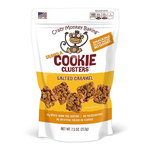 Crazy Monkey Baking Granola Cookie Clusters - 18g Whole Grain Healthy Snacks, All Natural Ingredients, 7.5oz Resealable Bag, Salted Caramel Flavor - Perfect for Breakfast, Hiking & Office Snacks