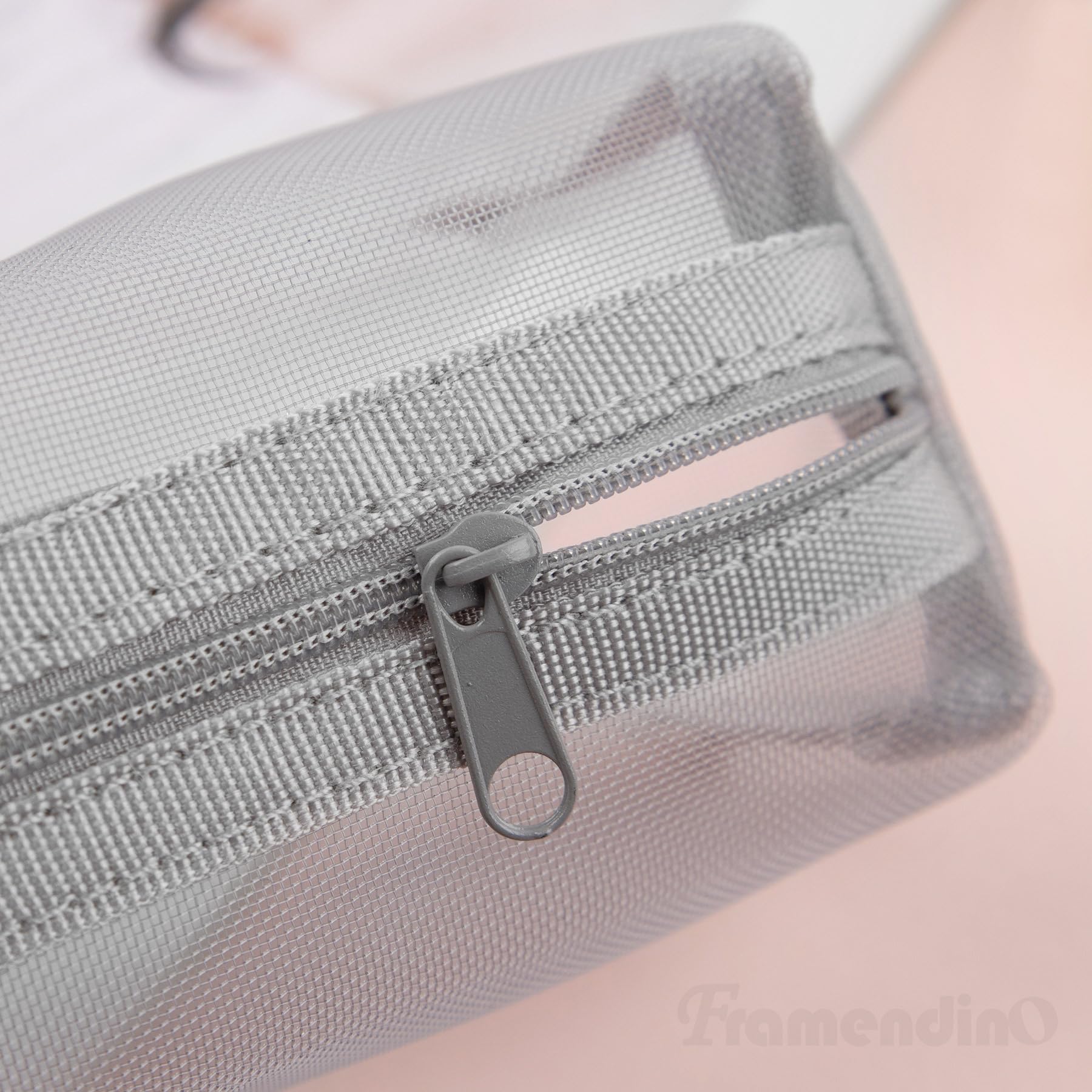 3 Pack Portable Square Mesh Storage Bags with Zipper - Cosmetic Organizer, Makeup Pouch, Small Coin Purse & Toiletry Bag (Grey, Black, White) | Travel, Home & Office Organization