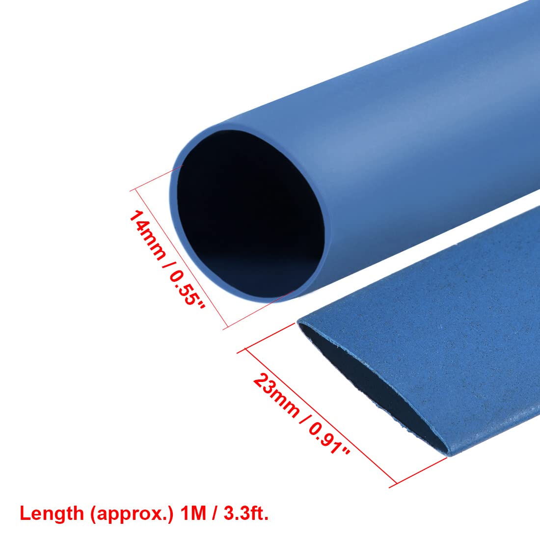 uxcell 14mm Diameter 2:1 Ratio Heat Shrink Tubing - 23mm Flat Width Cable Sleeve Wrap (1 Meter, Blue) for Wire Insulation, Cable Protection & DIY Electronics Projects