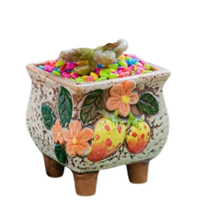 Hand-Painted European Pastoral Strawberry Ceramic Flower Pots - Miniature Planters for Home, Desktop & Garden Decor - Perfect for Indoor Plants, Succulents & Herbs
