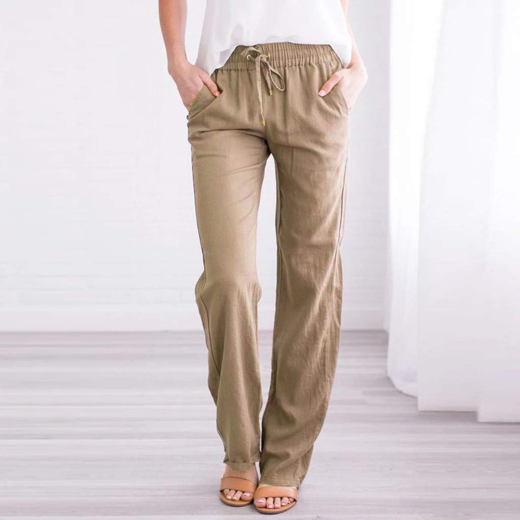 2025 Summer Women's Cotton Linen Wide Leg Pants - High Waist Casual Loose Trousers with Drawstring & Pockets | Perfect for Beach, Travel, and Everyday Comfort