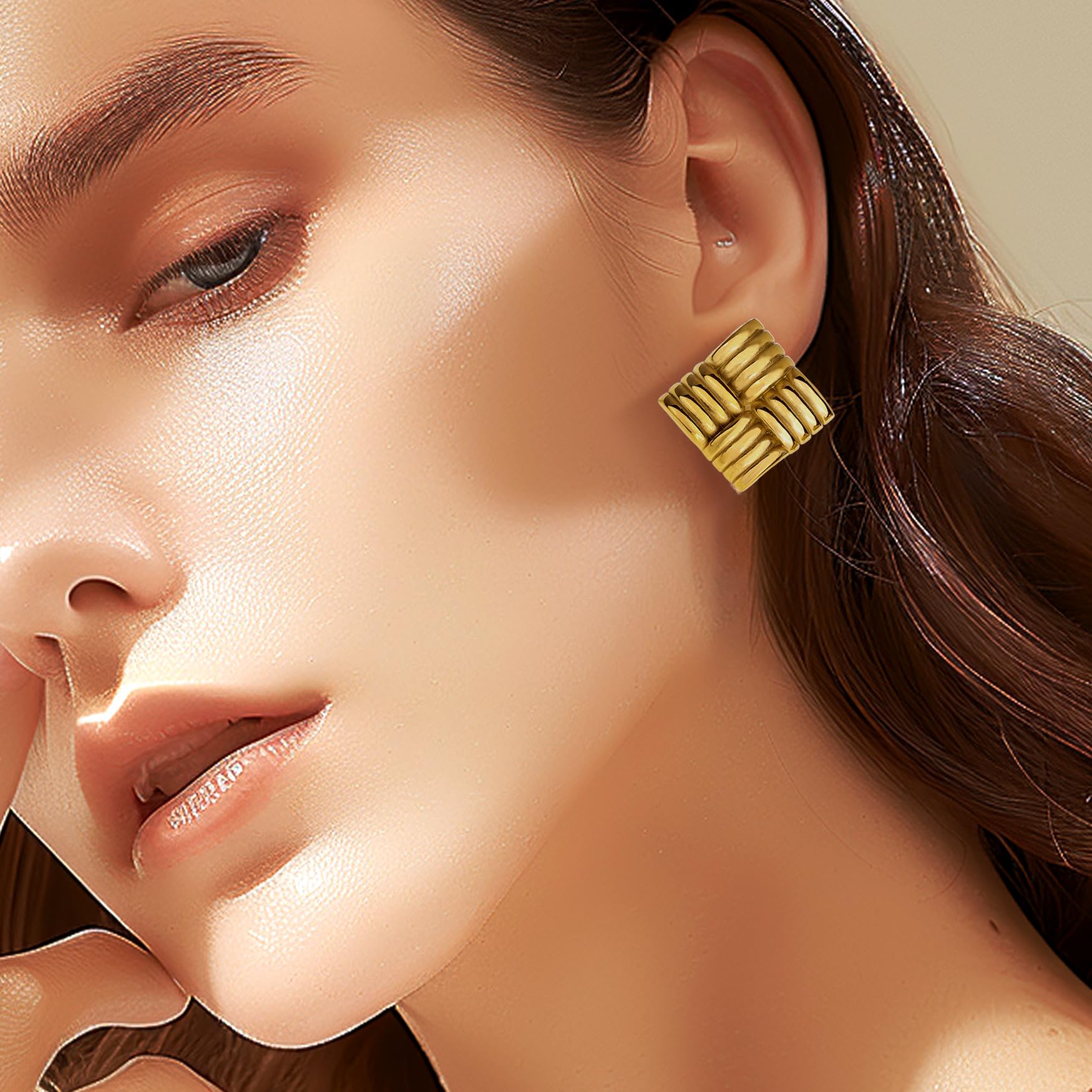 Trendy Chunky Large Square Stud Earrings for Women - Lightweight Hypoallergenic Geometric Statement Jewelry | Rectangle Textured Earrings for Prom, Party & Gift Giving | Fashion Accessories for Everyday Wear