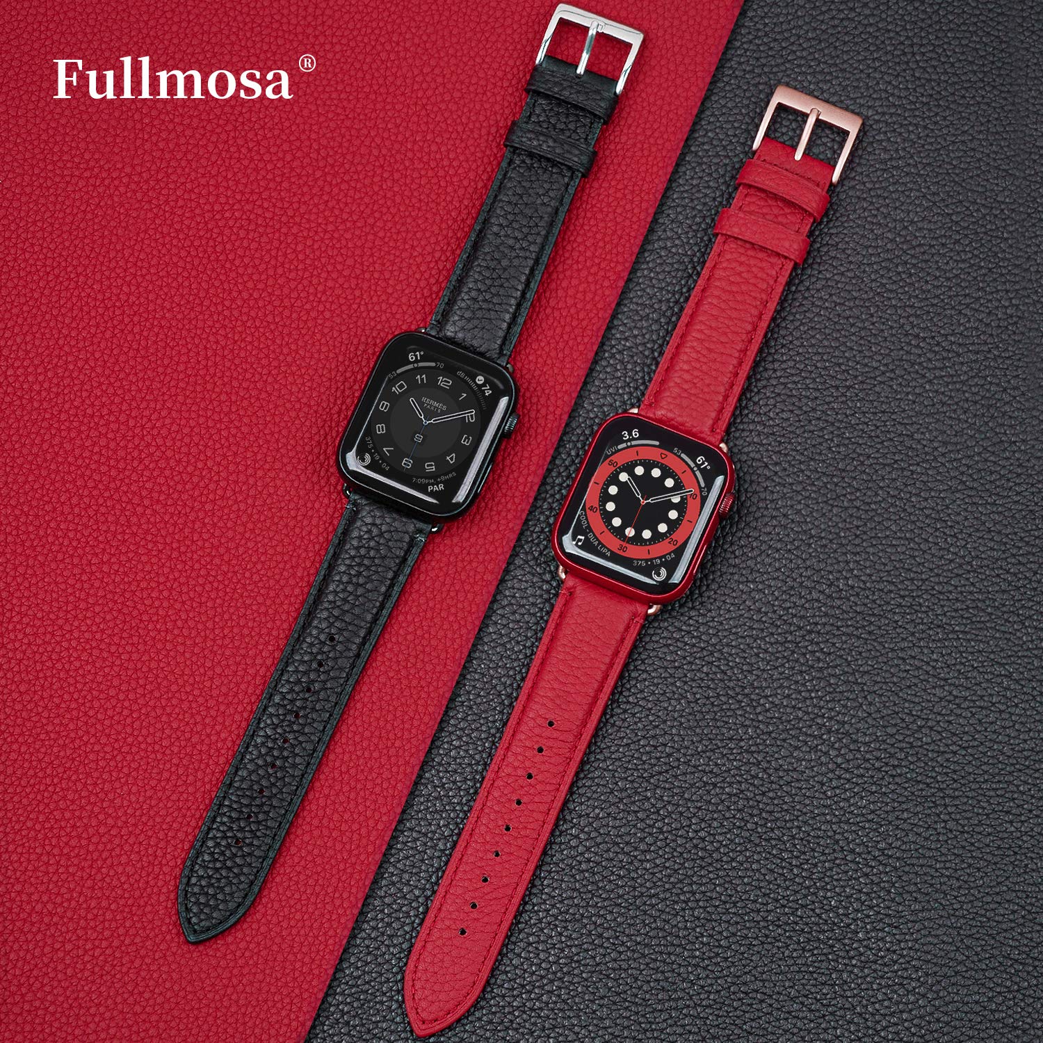 Fullmosa Genuine Leather Apple Watch Bands for 38mm 40mm 41mm 42mm 44mm 45mm 49mm - Compatible with iWatch Series 9/8/7/6/5/4/3/2/1/SE/Ultra - Elegant Dressy Strap with Protective Case - Perfect for Women's Work, Gym & Daily Wear