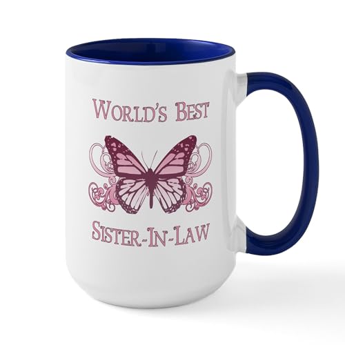 White/Navy Inside - World's Best Sister In Law (Butterfly) Large Mug