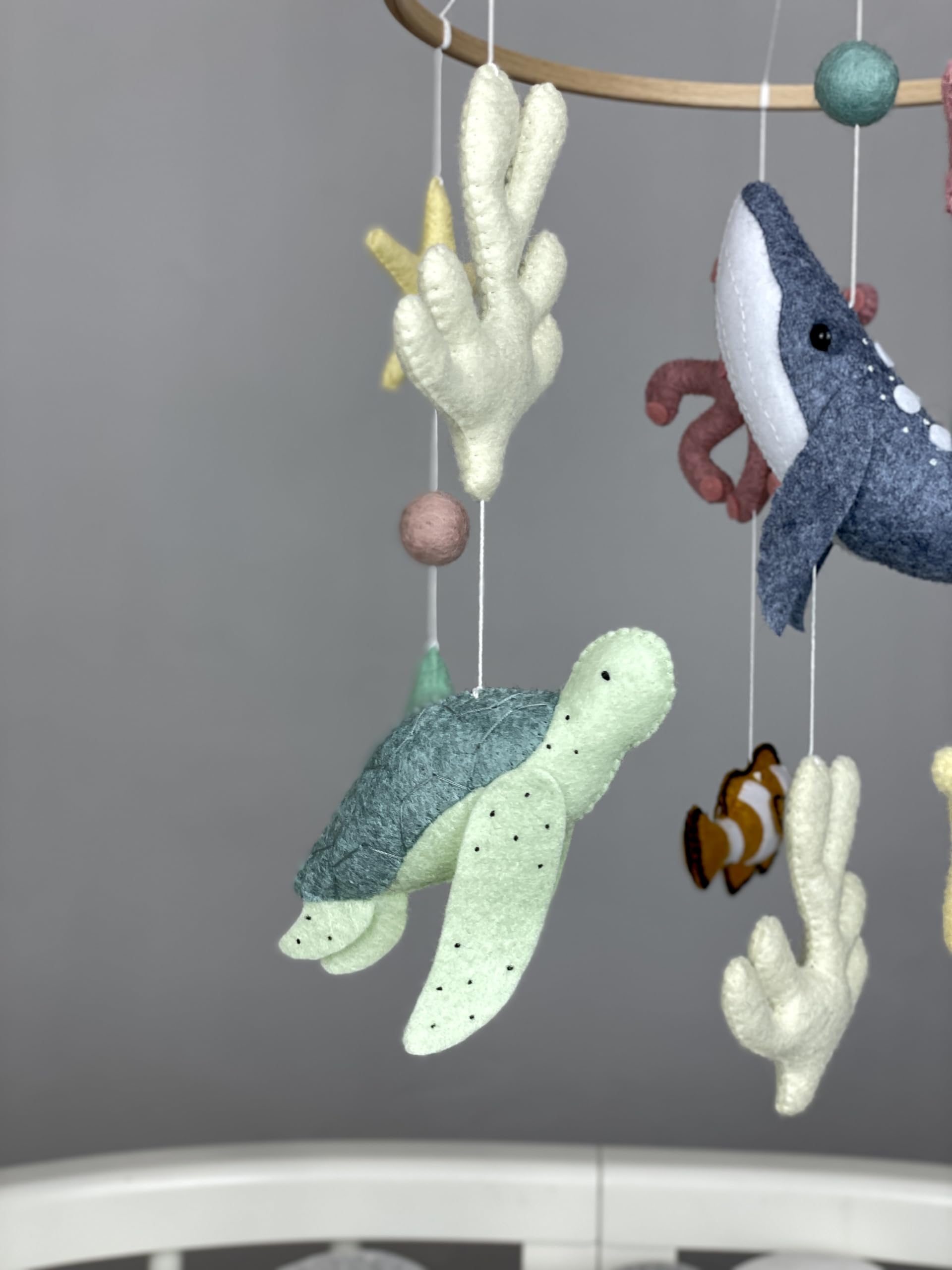 Ocean Themed Baby Crib Mobile - Handmade Felt Sea Animals Nursery Decor | Underwater Adventure Mobile for Newborns | Perfect Neutral Nautical Nursery Decor & Baby Shower Gift (Blue/White) - Ideal for Coastal, Beach or Ocean Inspired Nurseries