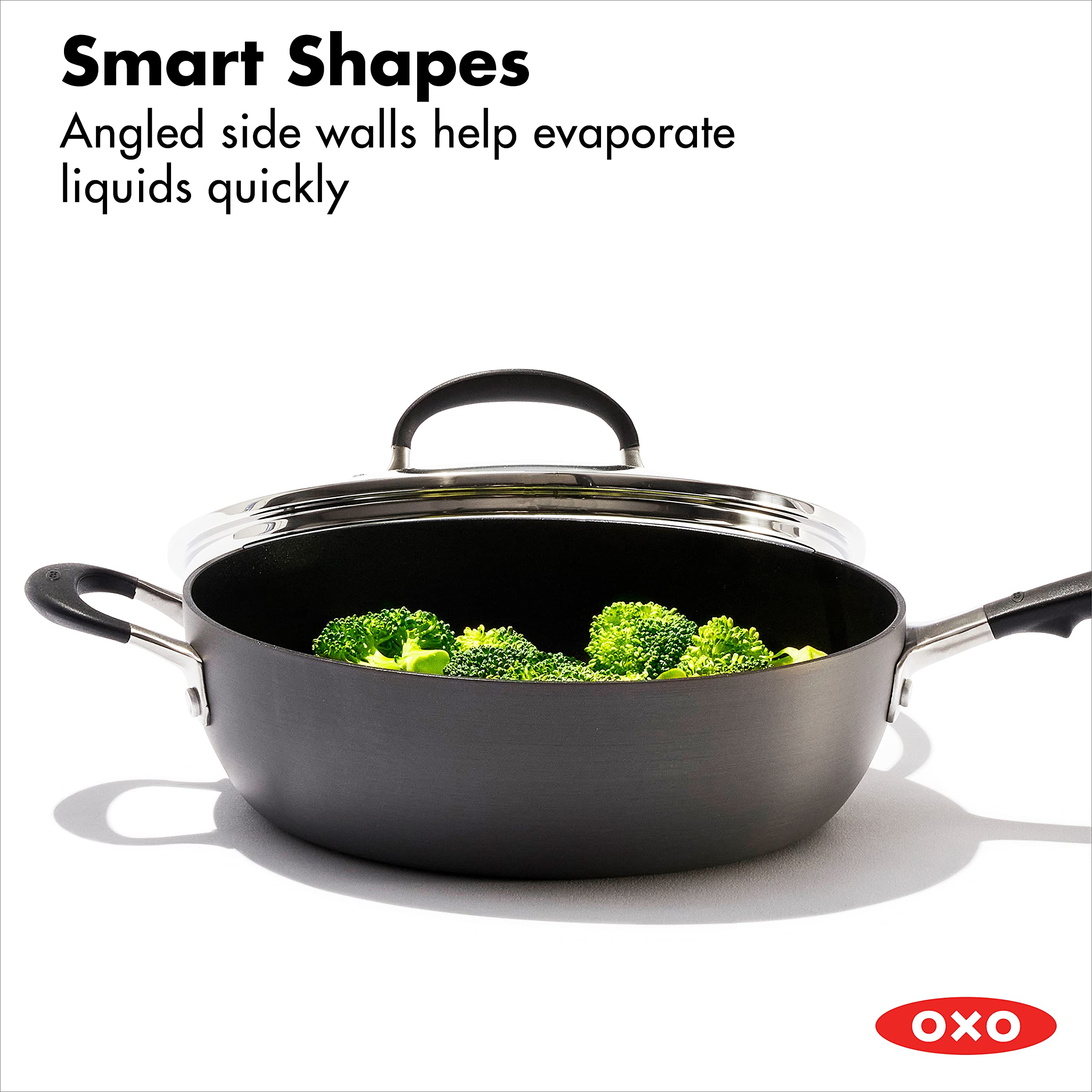 OXO Good Grips 10-Piece Nonstick Cookware Set with 3-Layer German Coating & Ergonomic Stainless Steel Handles - Perfect for Frying, Boiling & Sauteing - Gray & Black Kitchen Pots and Pans