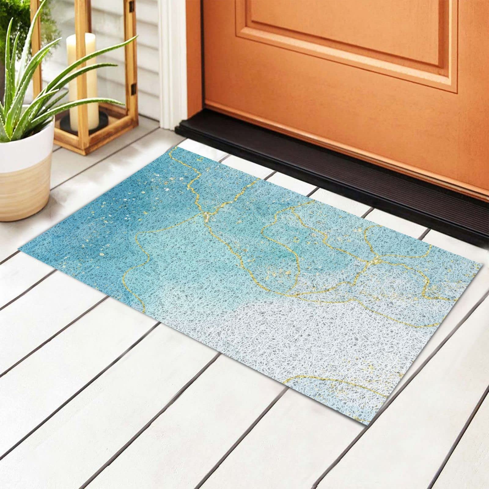 BoeHiop Blue Marble Door Mat - Non-Slip Absorbent Rug for Home Decor | Indoor/Outdoor Welcome Mat