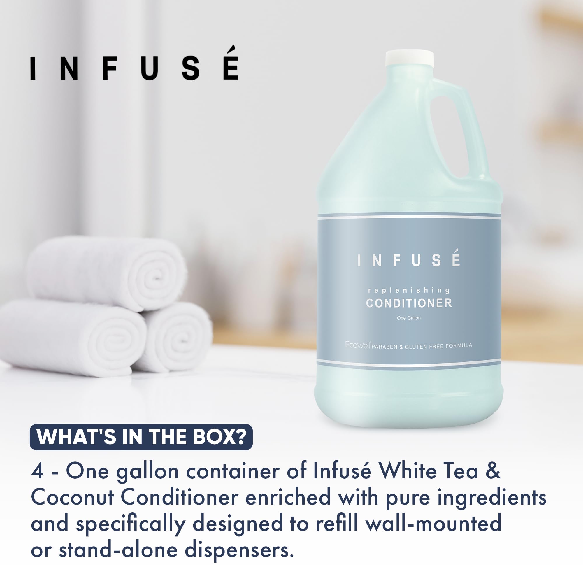 Terra Pure Infuse Hotel Conditioner - 1 Gallon Bulk Refill for Soap Dispensers (Set of 4) | Professional Salon & Spa Quality | Perfect for Hotels, Gyms, and Public Restrooms