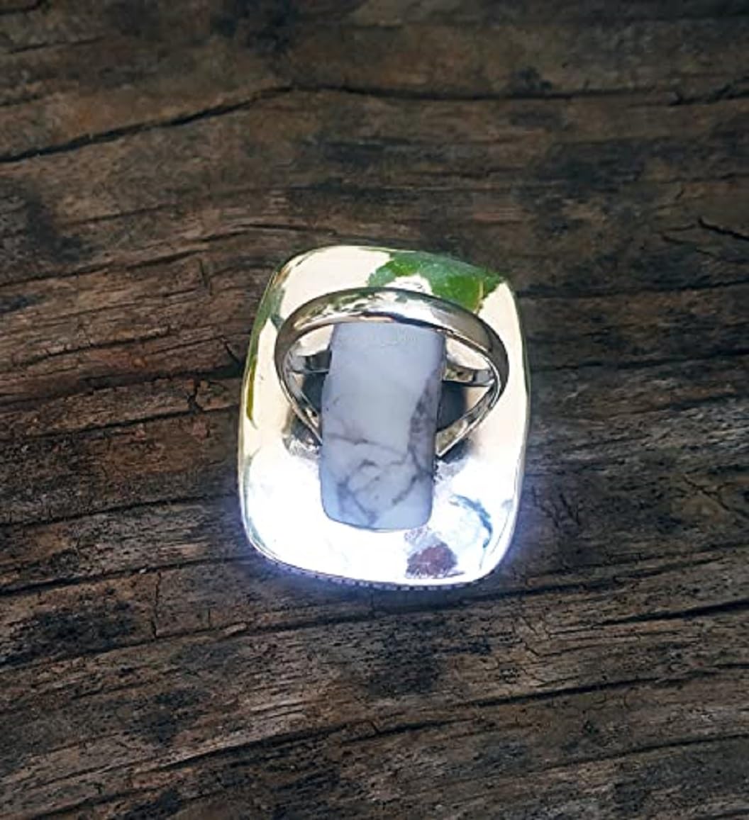 White Howlite Sterling Silver Ring – Antique Rectangle Boho Style Turquoise Howlite Promise Ring – Buffalo Ring, Healing Crystal Jewelry for Bridesmaids Gift & Gypsy Fashion – Perfect for Boho Weddings, Spiritual Healing & Everyday Wear (Size 6)