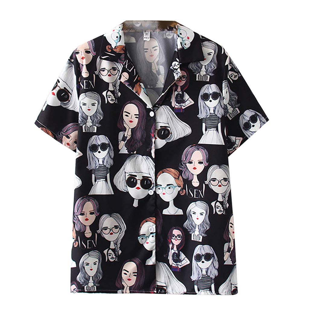 Vintage Korean Short Sleeve Blouse for Women - Loose Casual Print Shirt | Perfect for Summer Outfits, Date Nights & Boho Fashion Styles