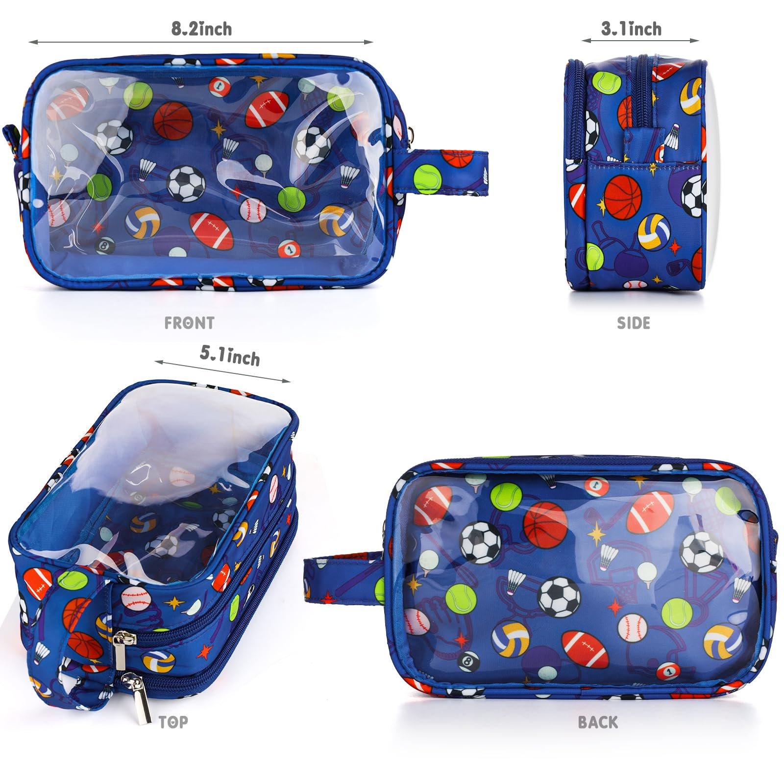 Waterproof Hanging Toiletry Bag for Boys - Travel Wash Bag with Clear Compartments for Kids & Toddlers - Blue Soccer Ball Design - Perfect for School Trips, Camping & Family Vacations