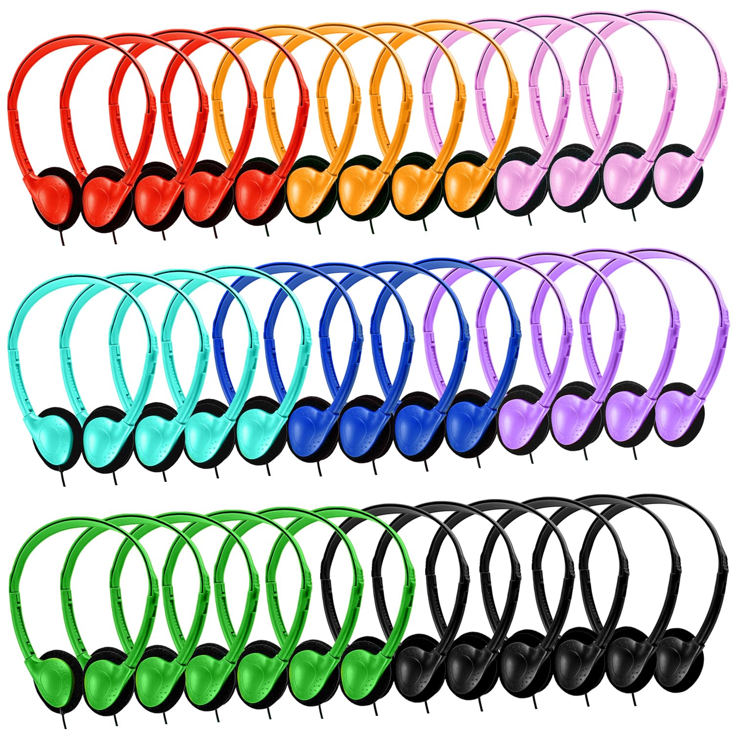 50 Pack Bulk Classroom Headphones - Durable Wired Earphones for Students, Kids, Teens & Adults - School Headset Set for Learning Centers, Libraries & Computer Labs (HY857, 50 Mixed Colors)