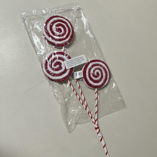 Festive Red & White Christmas Lollipop Candy Cane Floral Spray Ornament - Perfect for Holiday Tree Decorations, Wreaths, and Gift Wrapping