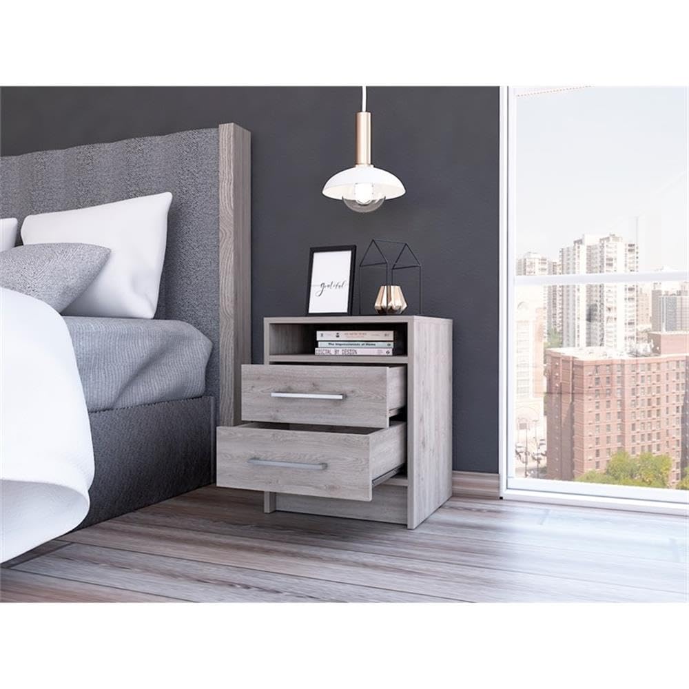 TUHOME Eter Nightstand - Modern Gray Engineered Wood Bedside Table with Storage Shelf | Perfect for Small Spaces, Bedrooms & Guest Rooms