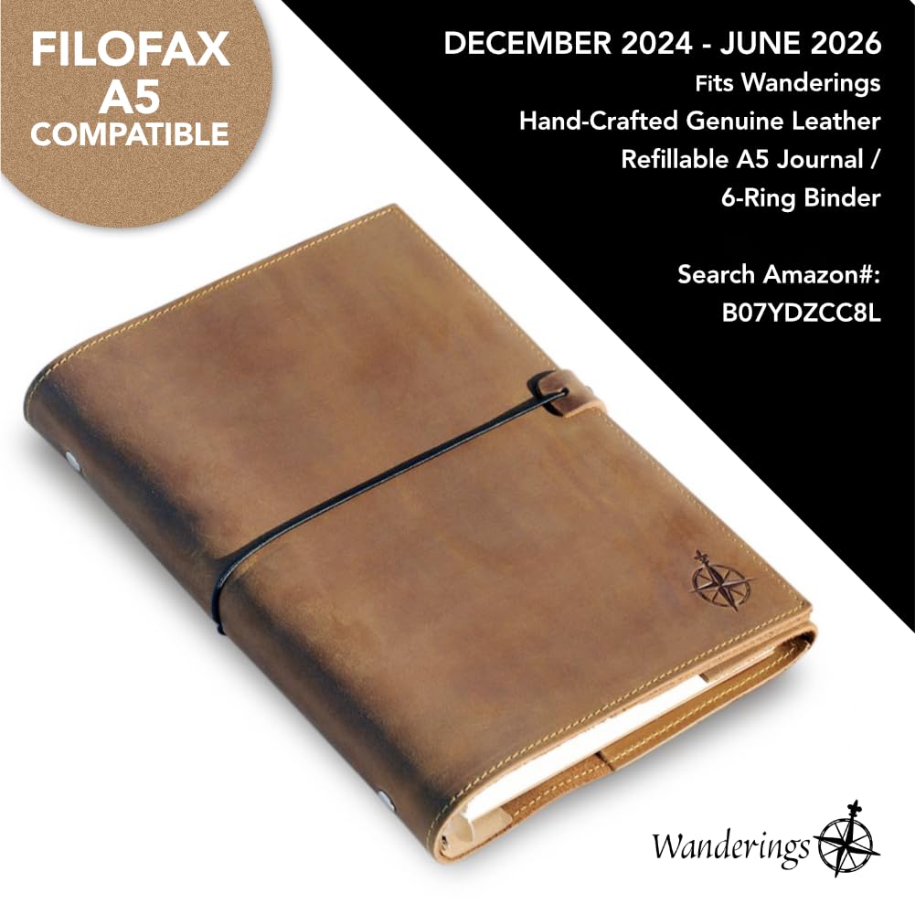Wanderings 2025-2026 Monthly Weekly Planner Refill Inserts - Ivory A5 6-Ring Binder Calendar for Filofax (8.25