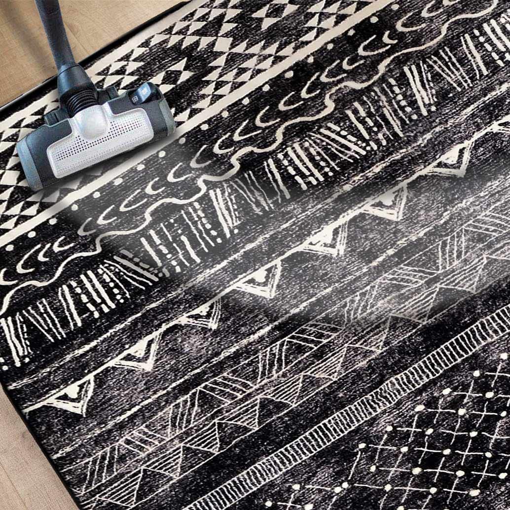 Modern Non-Slip Washable Area Rug - 6.7'x9.8' Neutral Black and White Indoor Carpet for Living Room, Bedroom & Dining Room - Soft Comfort for Home Decor & Family Gatherings