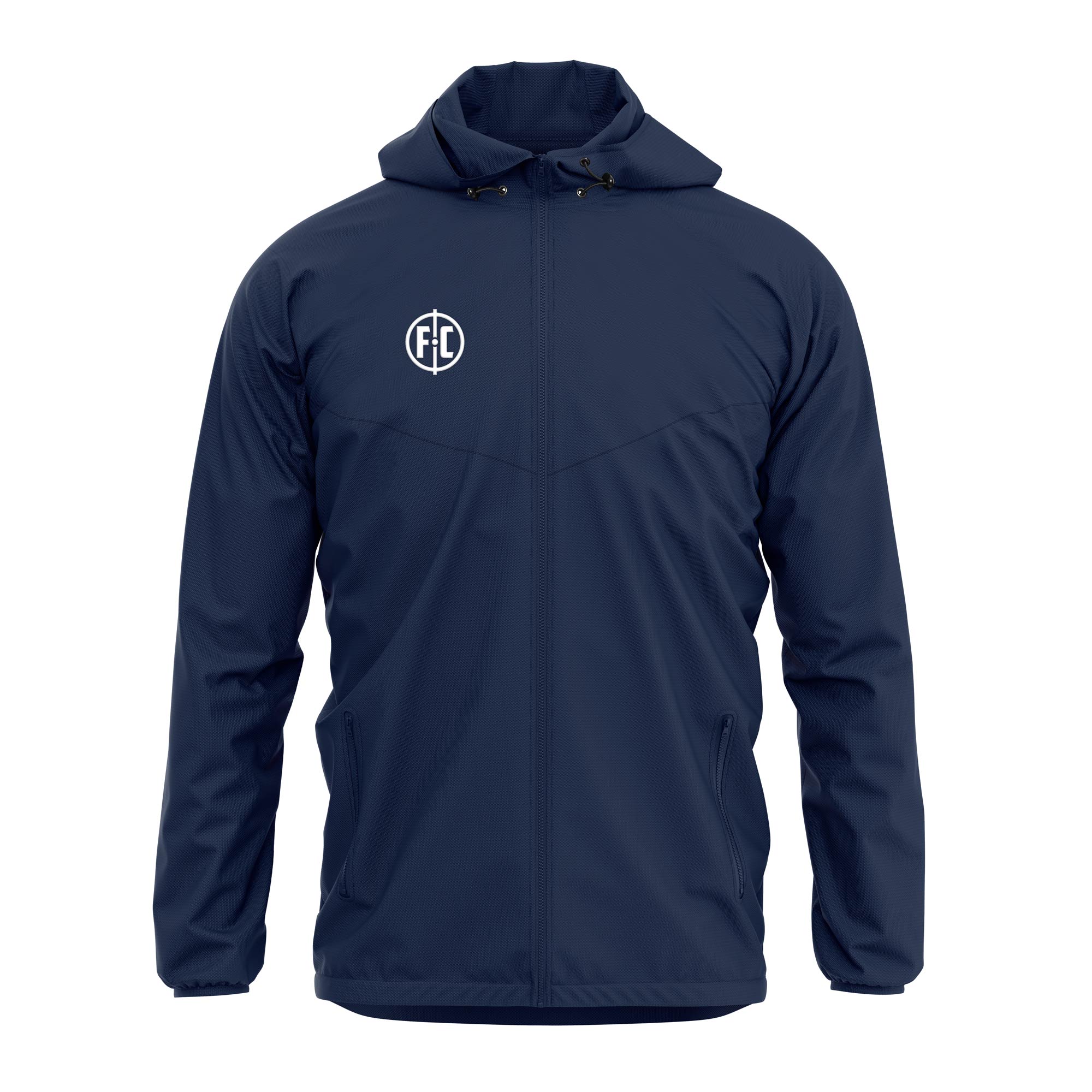 FC Shower Jacket - Waterproof Raincoat for Men & Women, Lightweight Windbreaker with Hood, Navy Blue - Perfect for Outdoor Activities, Hiking, Camping & Travel