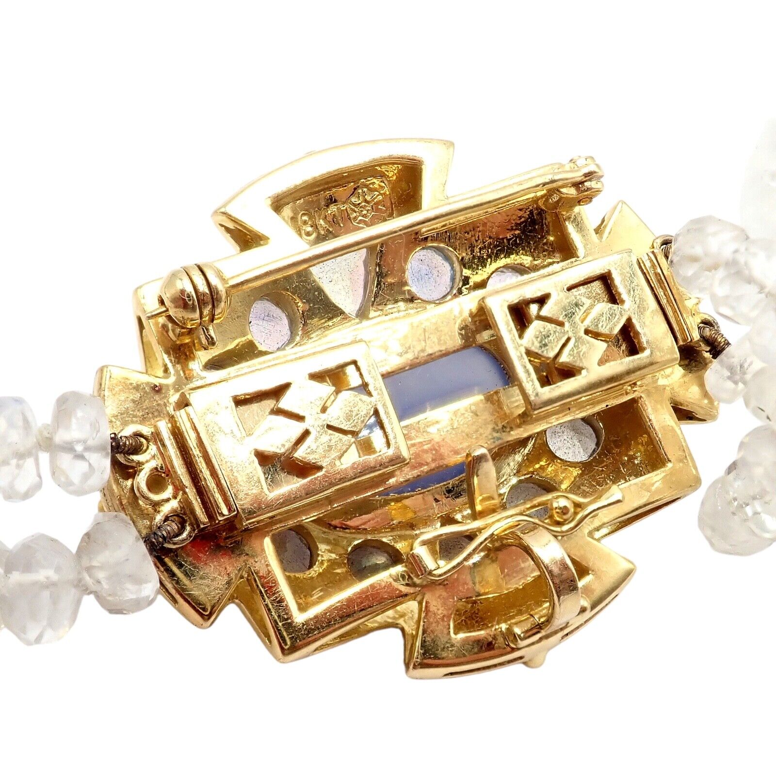 Paula Crevoshay 18k Gold Moonstone Chalcedony Jewelry Set - Brooch, Bracelet & Necklace OOAK for Special Occasions & Luxury Gifts