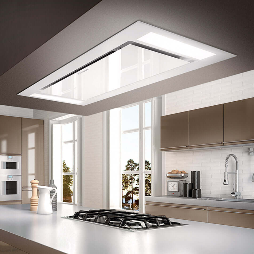 Faber Stratus Isola White Glass Ceiling Mount Island Range Hood - 36