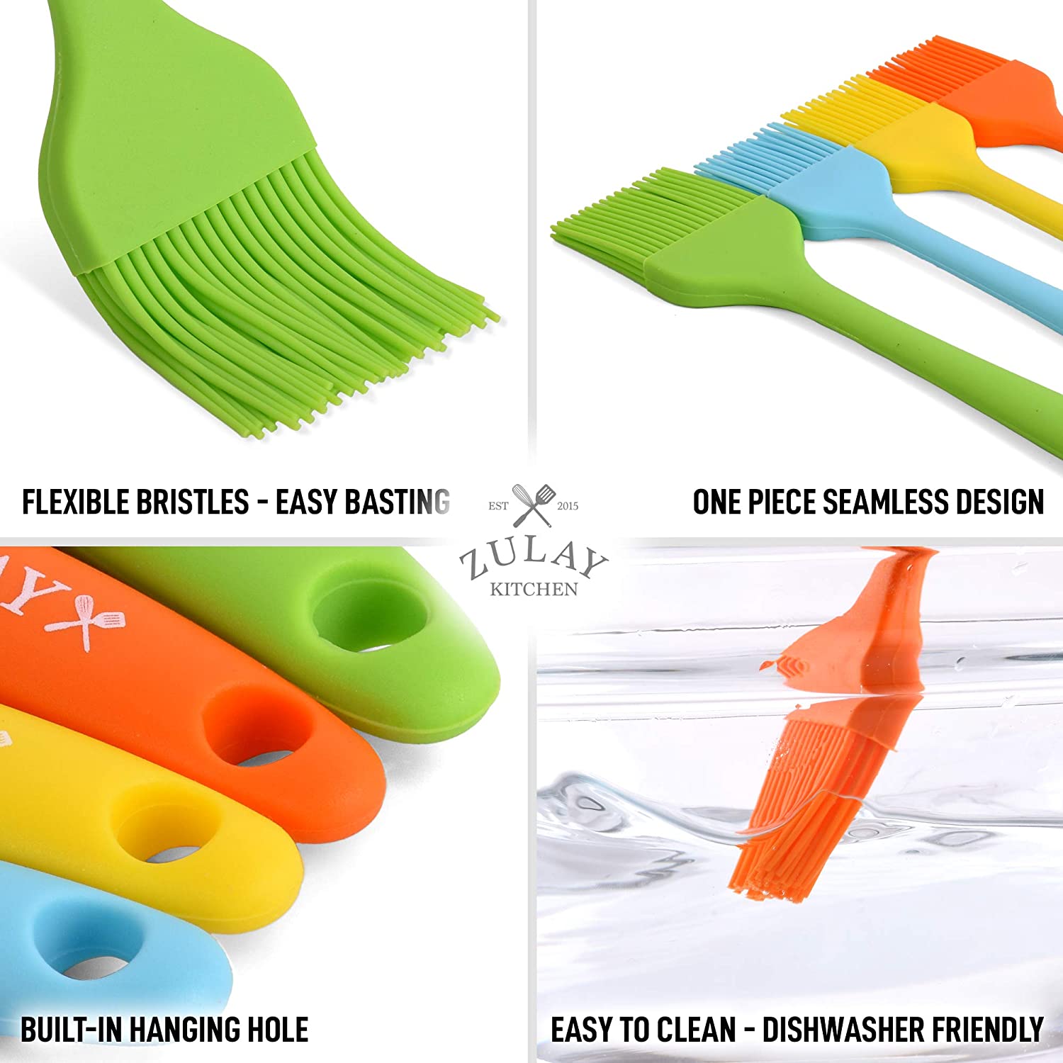 (Set of 4) Heat Resistant Silicone Basting Brush With Soft Flexible Bristles - Perfect for Grilling, Baking, and BBQ Sauce Application