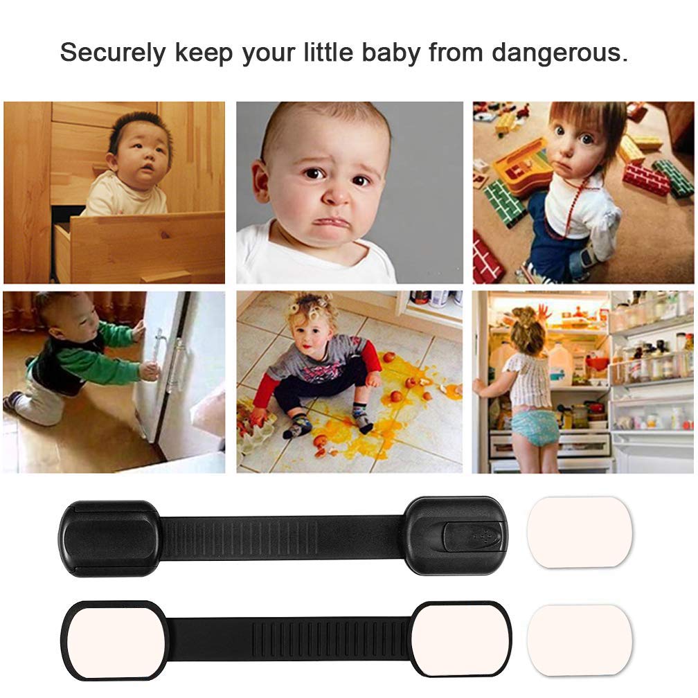 8 Pack Black Child Safety Cabinet Locks - Adjustable Baby Proof Latches for Drawers, Oven, Fridge, Toilet Seat & Cupboards | Extra Strong Adhesive Pads Included | Perfect for Kitchen, Bathroom & Nursery Childproofing