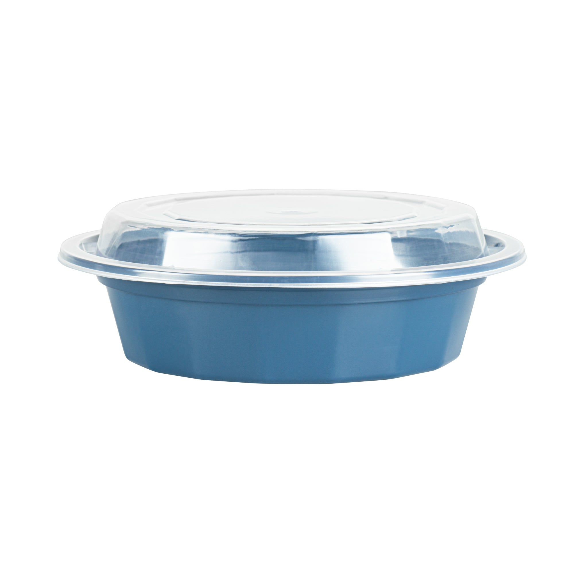 16 oz Midnight Blue Round Plastic Takeout Containers with Clear Lids - Microwave Safe (6.25